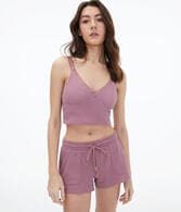 Lacy Waffle-Knit Cropped Sleep Tank