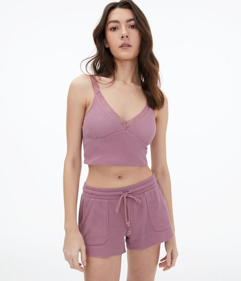 Lacy Waffle-Knit Cropped Sleep Tank Lacy Waffle-Knit Cropped Sleep Tank