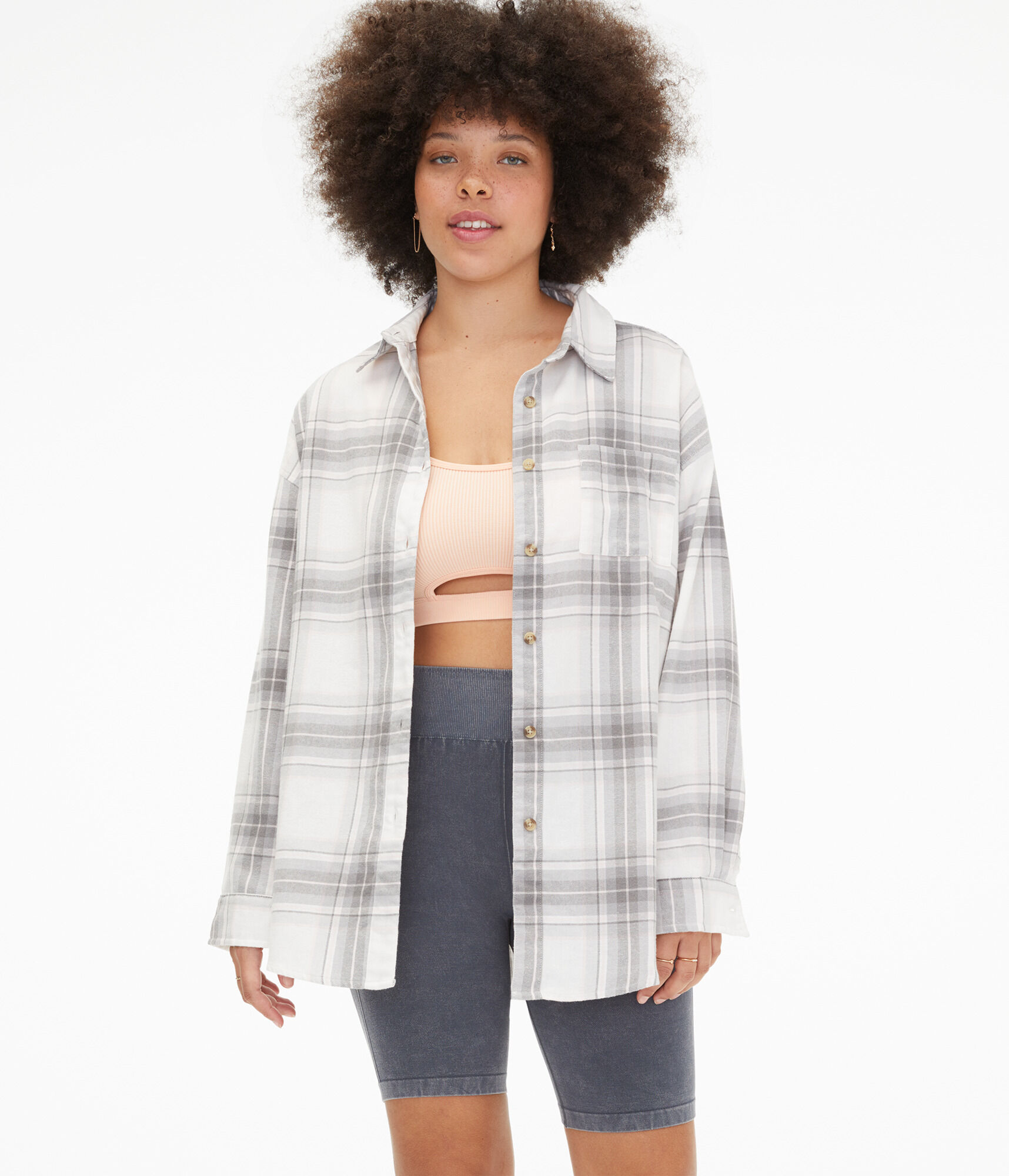 Long Sleeve Plaid Flannel Button-Down Dad Shirt