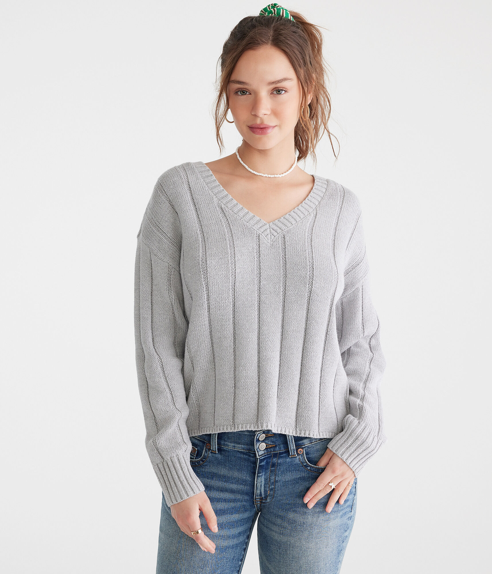 Ribbed V-Neck Sweater