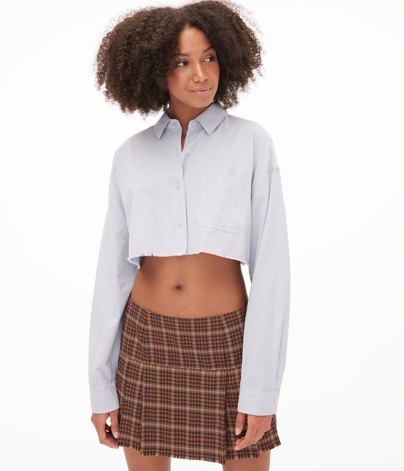 Poplin Cropped Button-Down Shirt