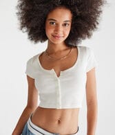 Buttoned Scoop-Neck Cardigan Tee