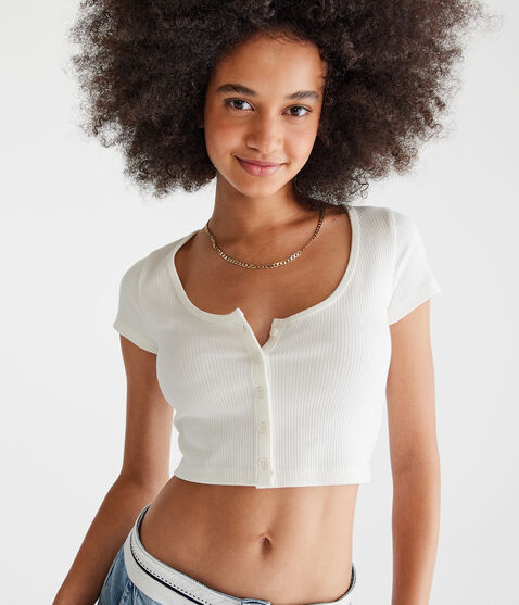 Buttoned Scoop-Neck Cardigan Tee