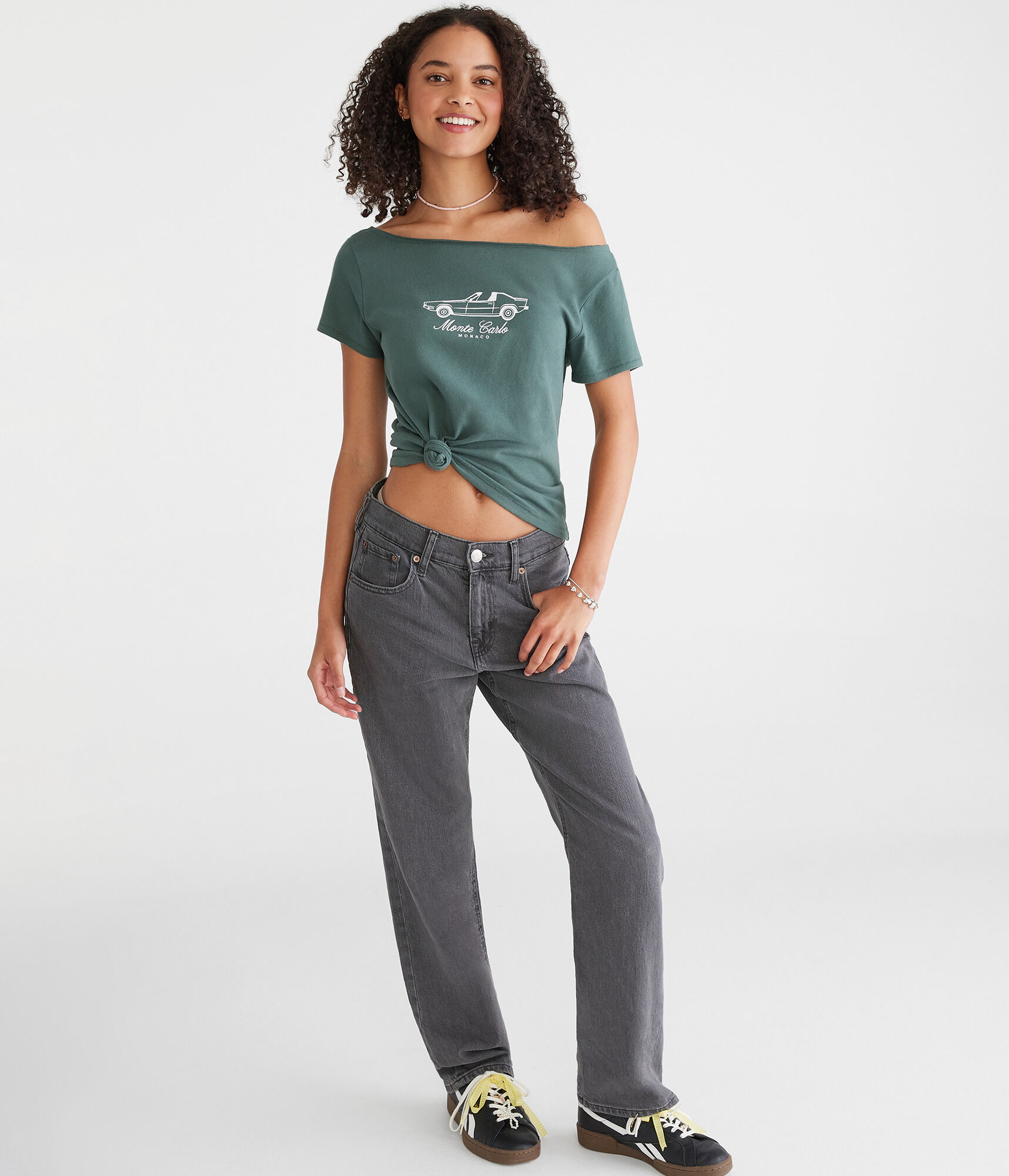 Seriously Soft Monte Carlo Off-The-Shoulder Vintage Fit Graphic Tee