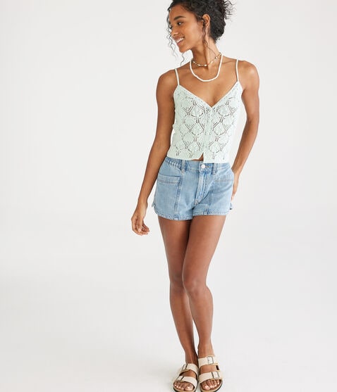 Crocheted Button-Front Cropped V-Neck Tank Crocheted Button-Front Cropped V-Neck Tank