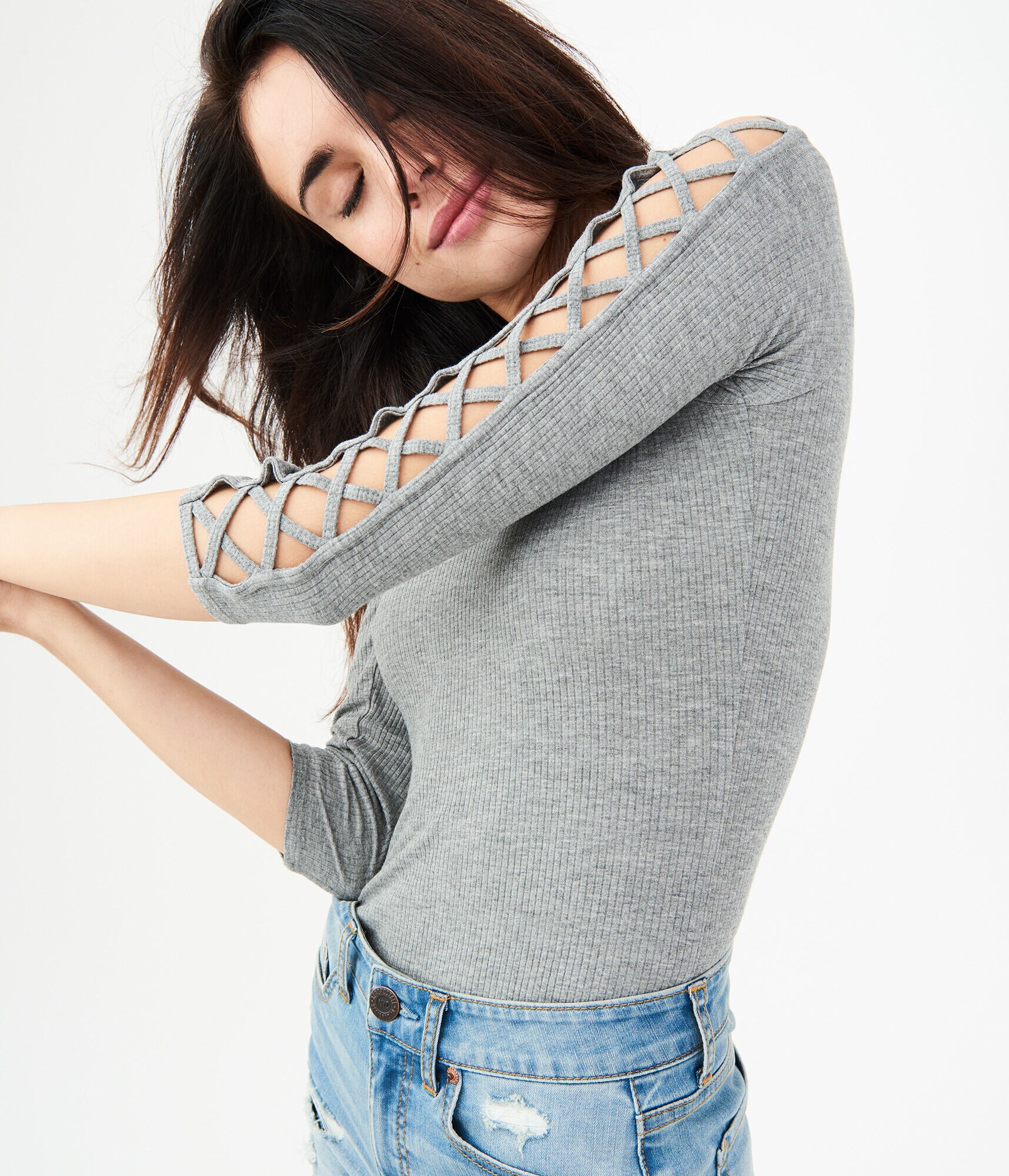 Lattice Sleeve Bodycon Top