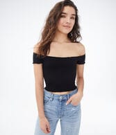 Seamless Smocked Off-The-Shoulder Crop Top