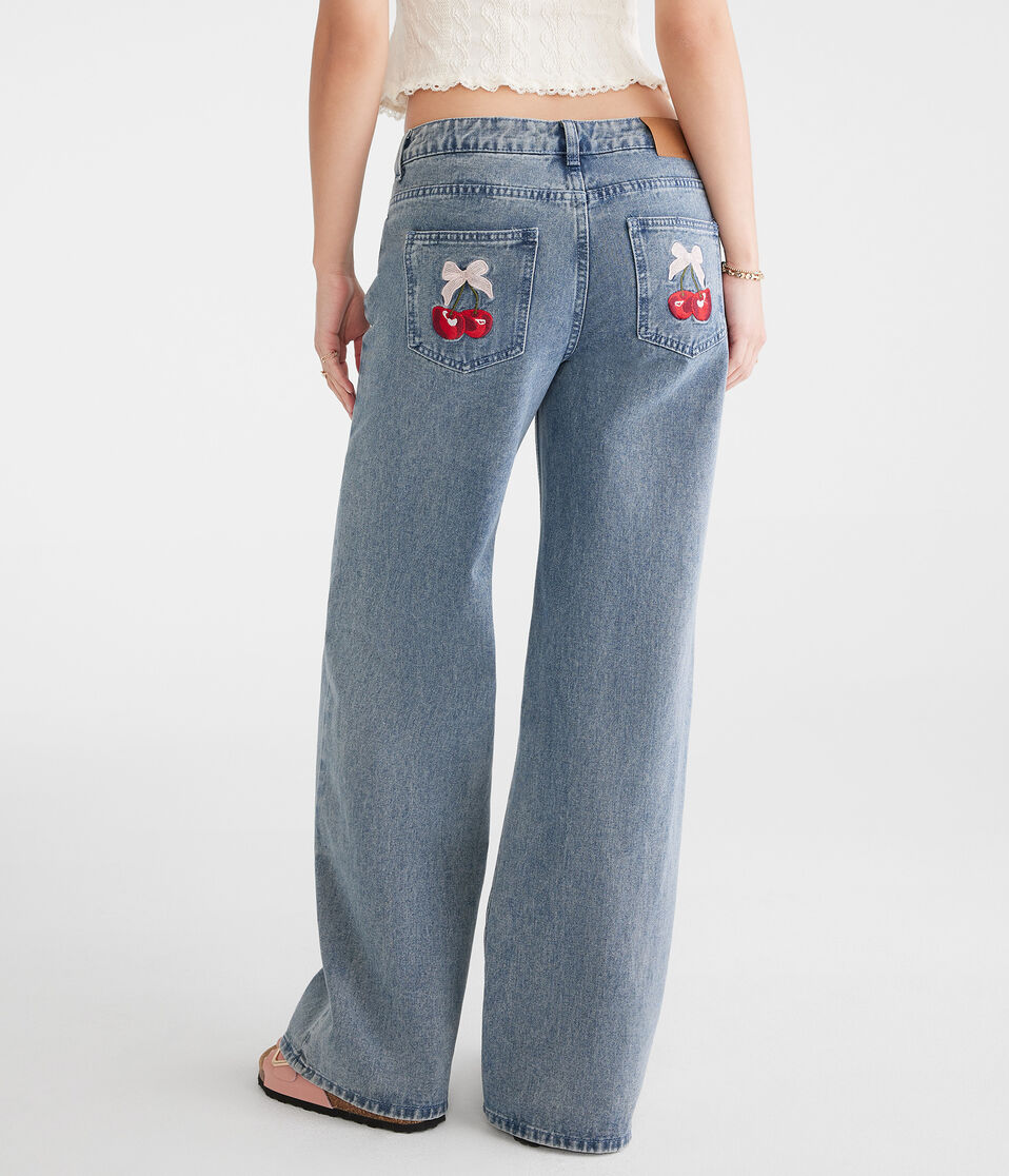 Low-Rise Baggy Wide Leg Cherry Pocket Jean