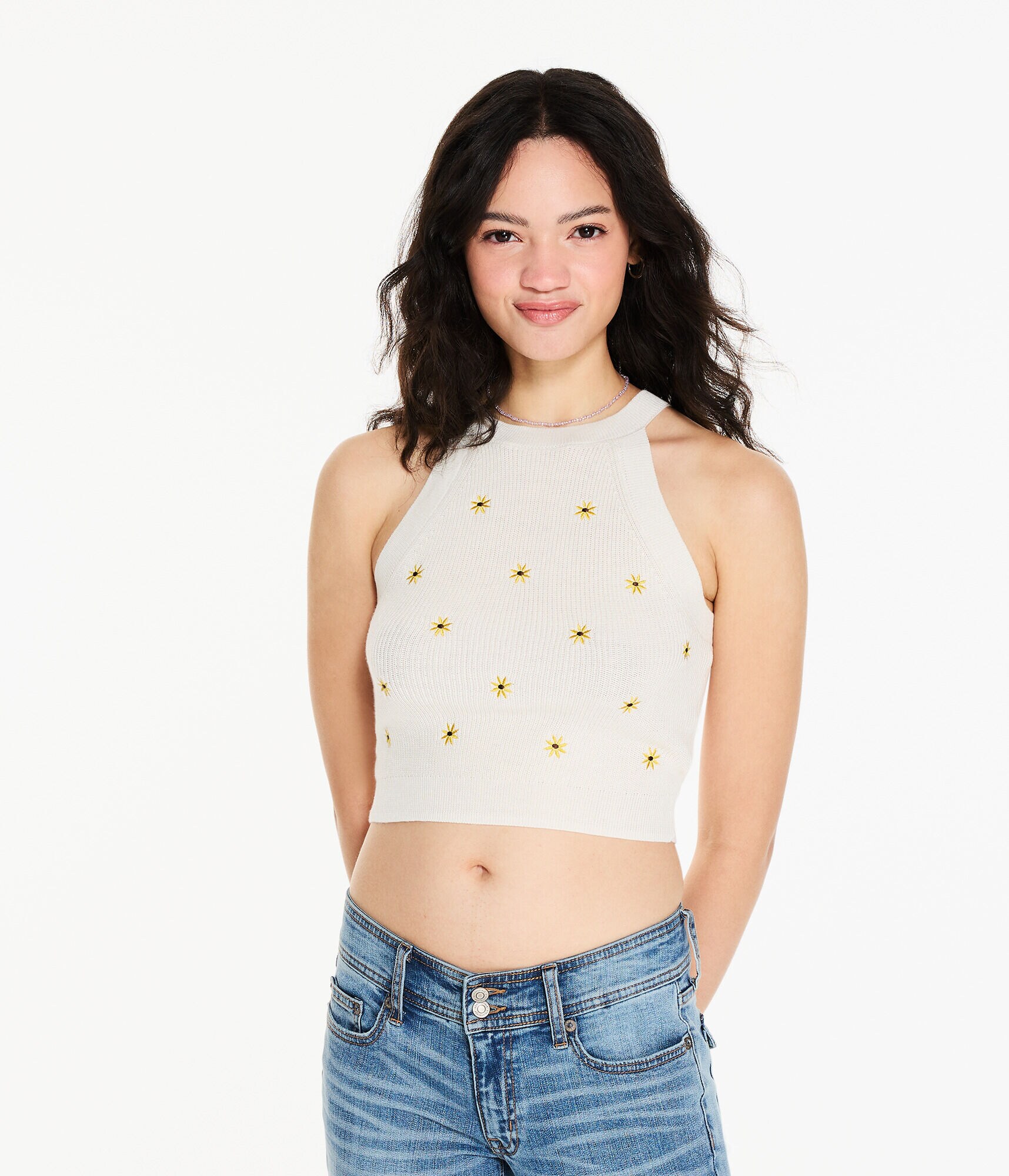 Daisy Cropped High-Neck Sweater Tank