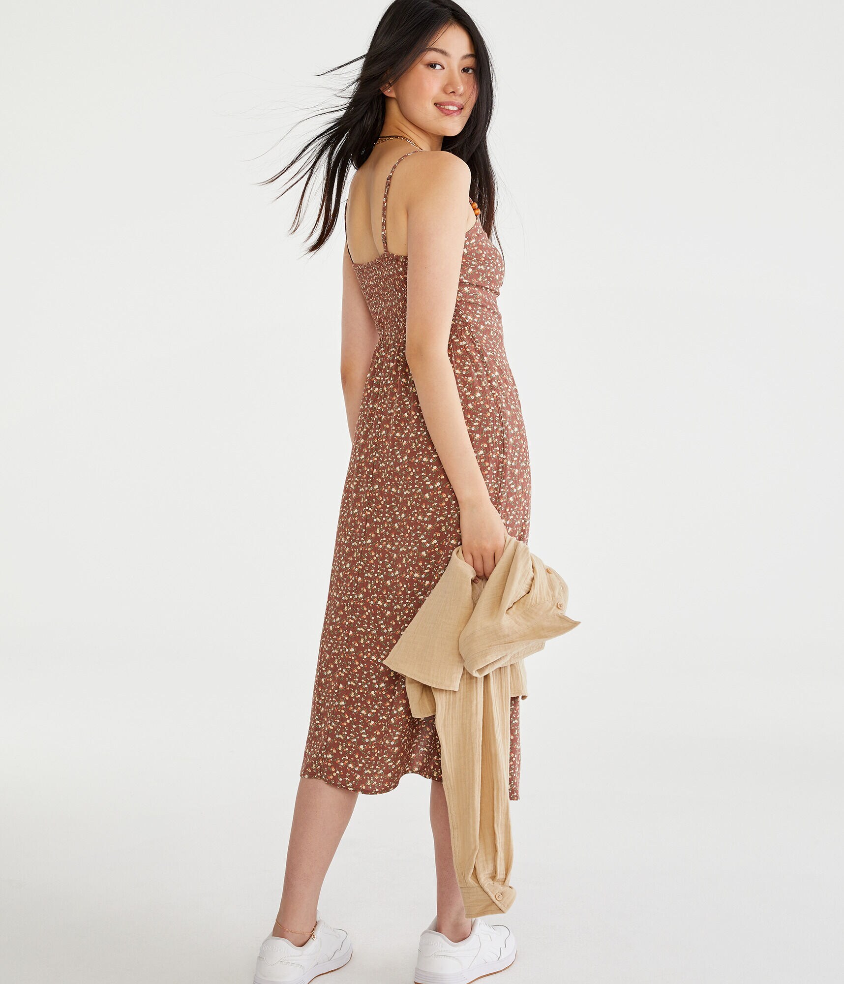 Floral V-Neck Keyhole Midi Dress