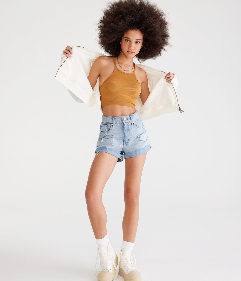 High-Rise Denim Mom Shorts