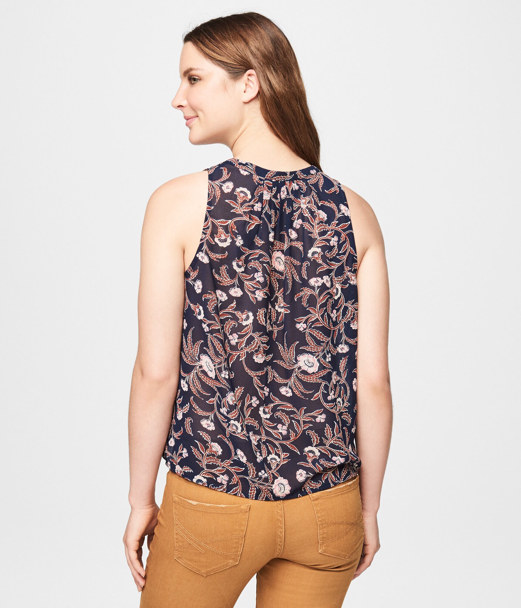 Flower Vine Tie-Front Sheer Top