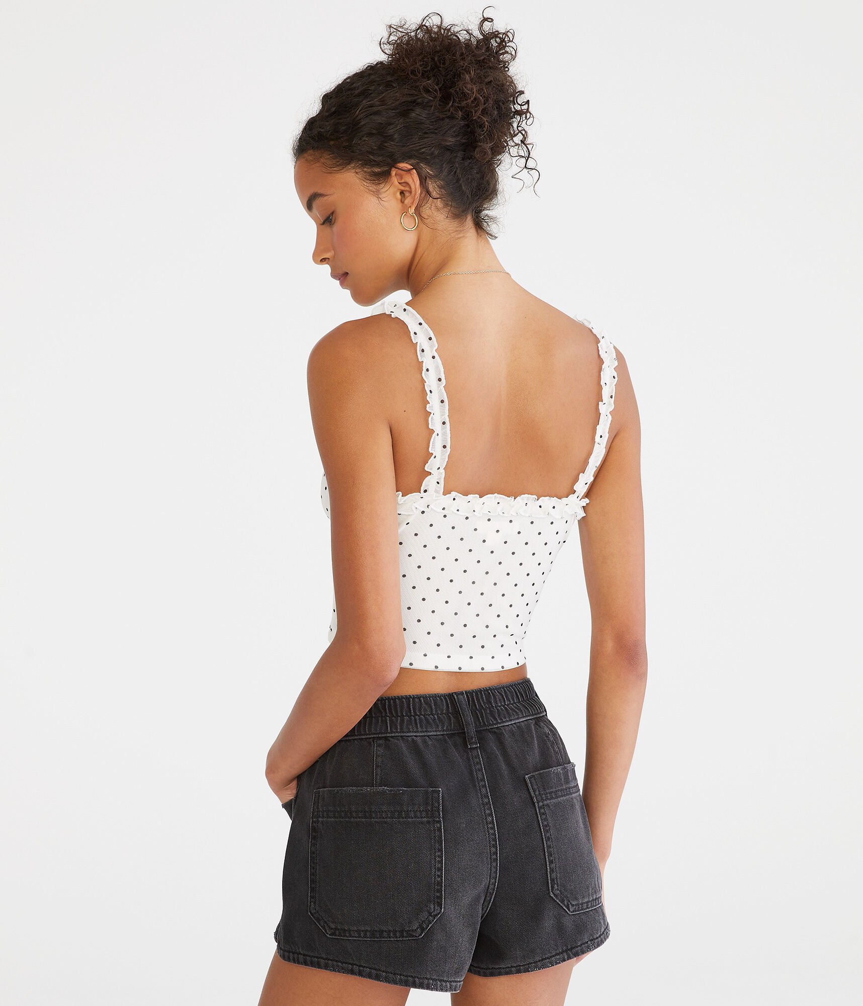 Polka Dot Ruffle Cropped Corset Tank