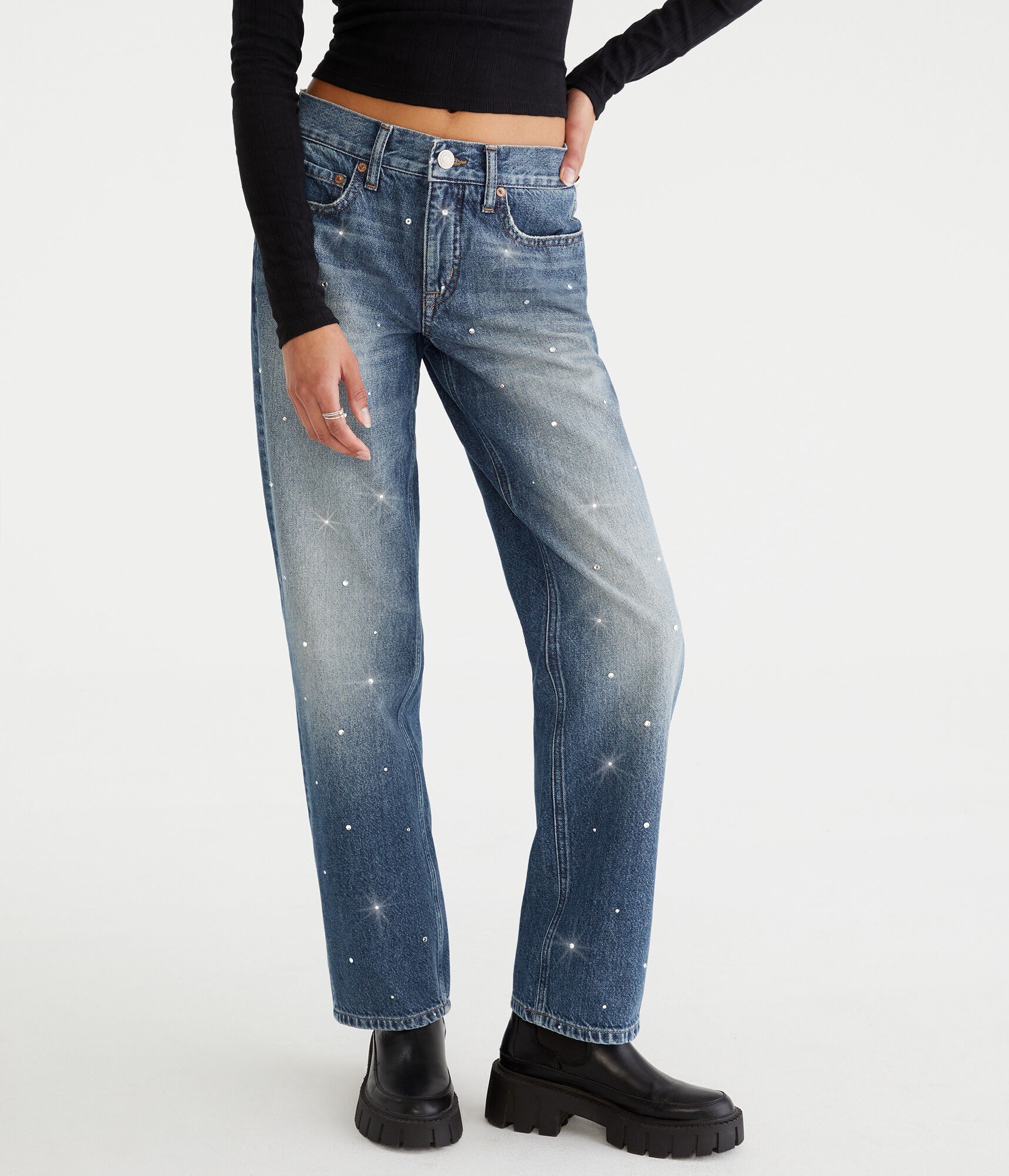 Low-Rise Embellished Baggy Jean