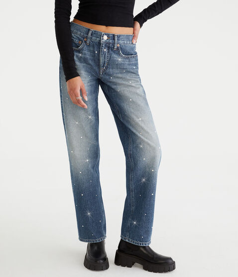 Low-Rise Embellished Baggy Jean