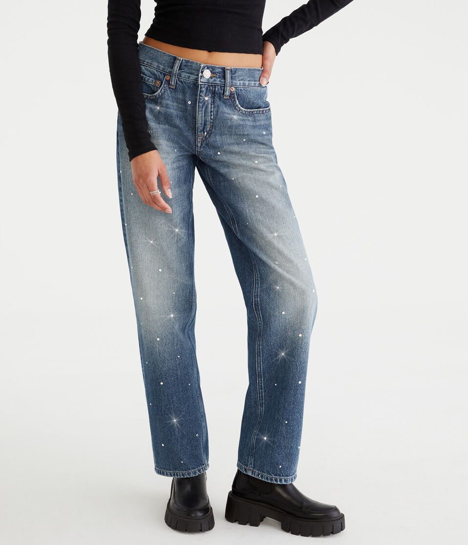 Low-Rise Embellished Baggy Jean