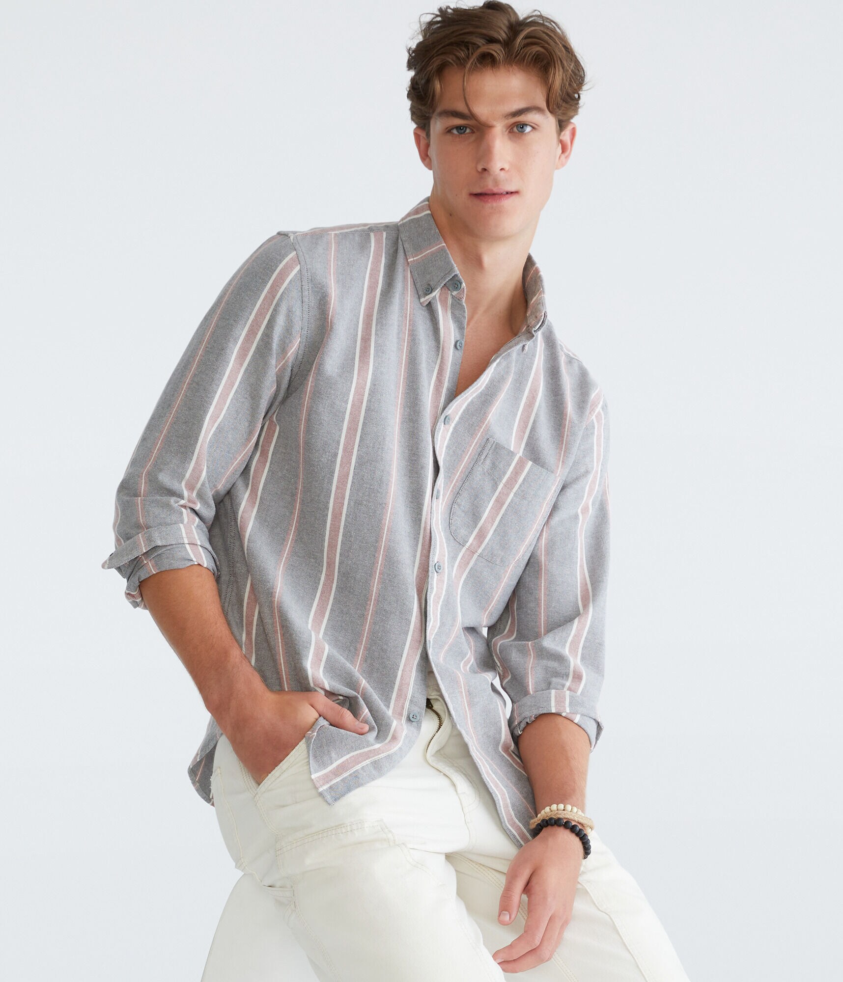 Long Sleeve Relaxed Vertical Stripe Oxford Shirt