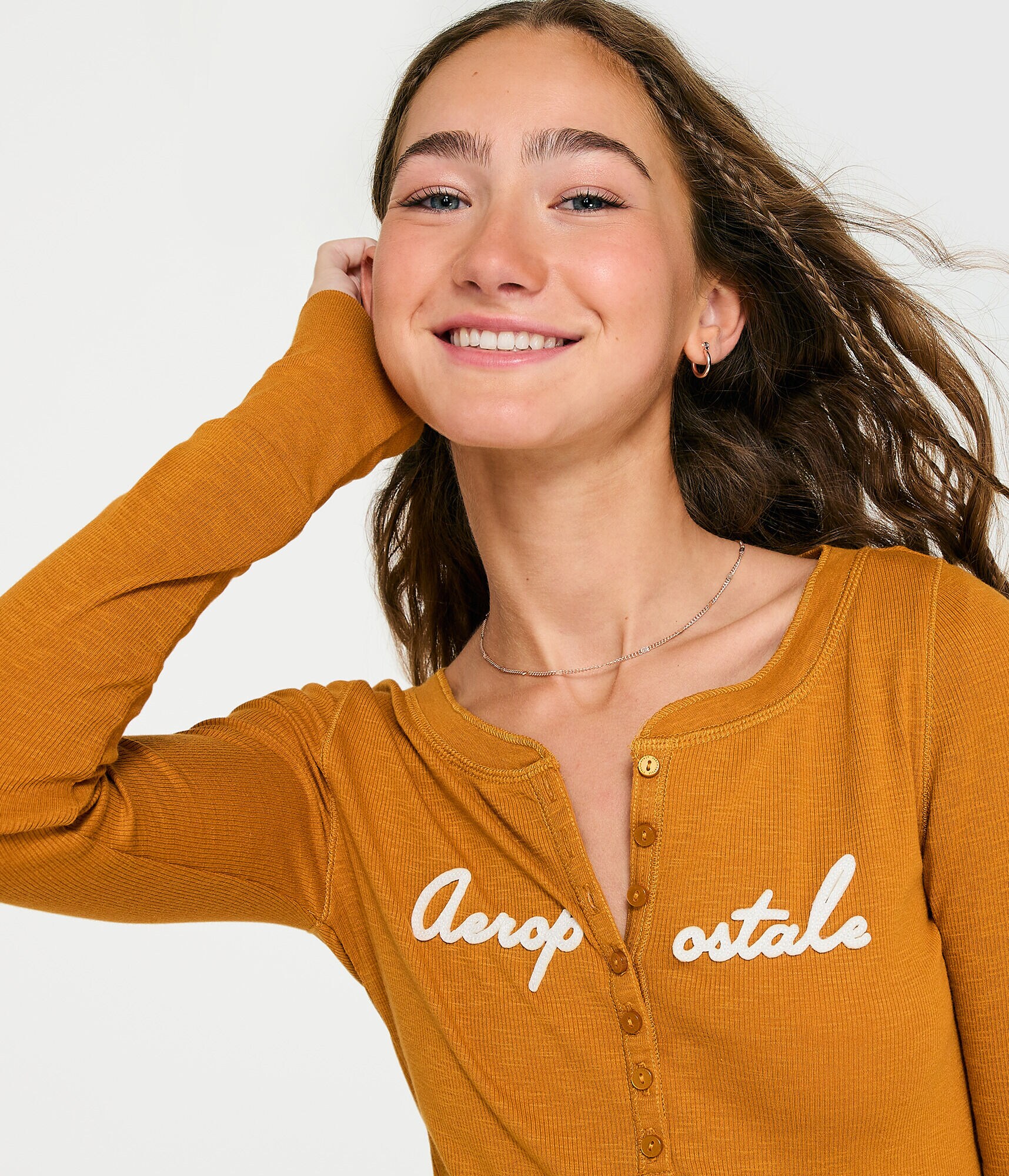 Long Sleeve Aeropostale Script Graphic Henley