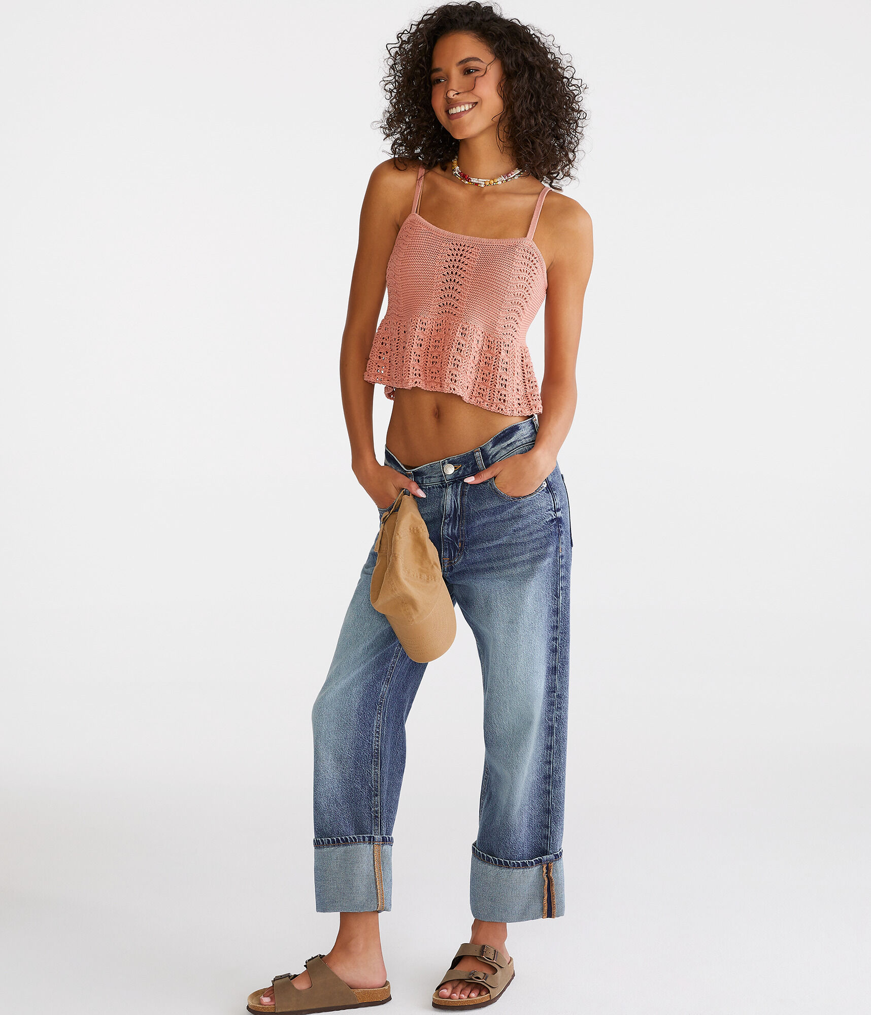 Crocheted Cropped Peplum Tank