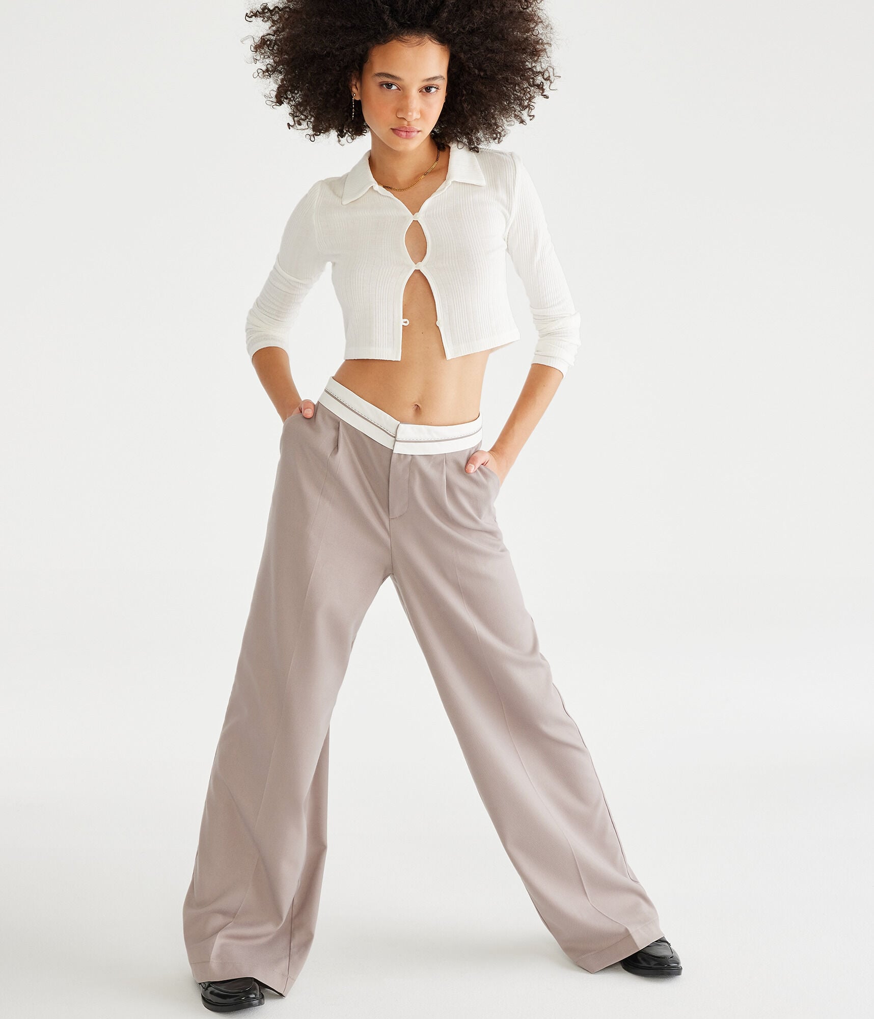 Preppy High-Rise Wide Leg Trousers