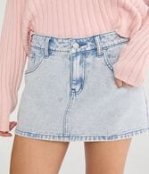 Rhinestone Hearts Low-Rise Denim Mini Skirt