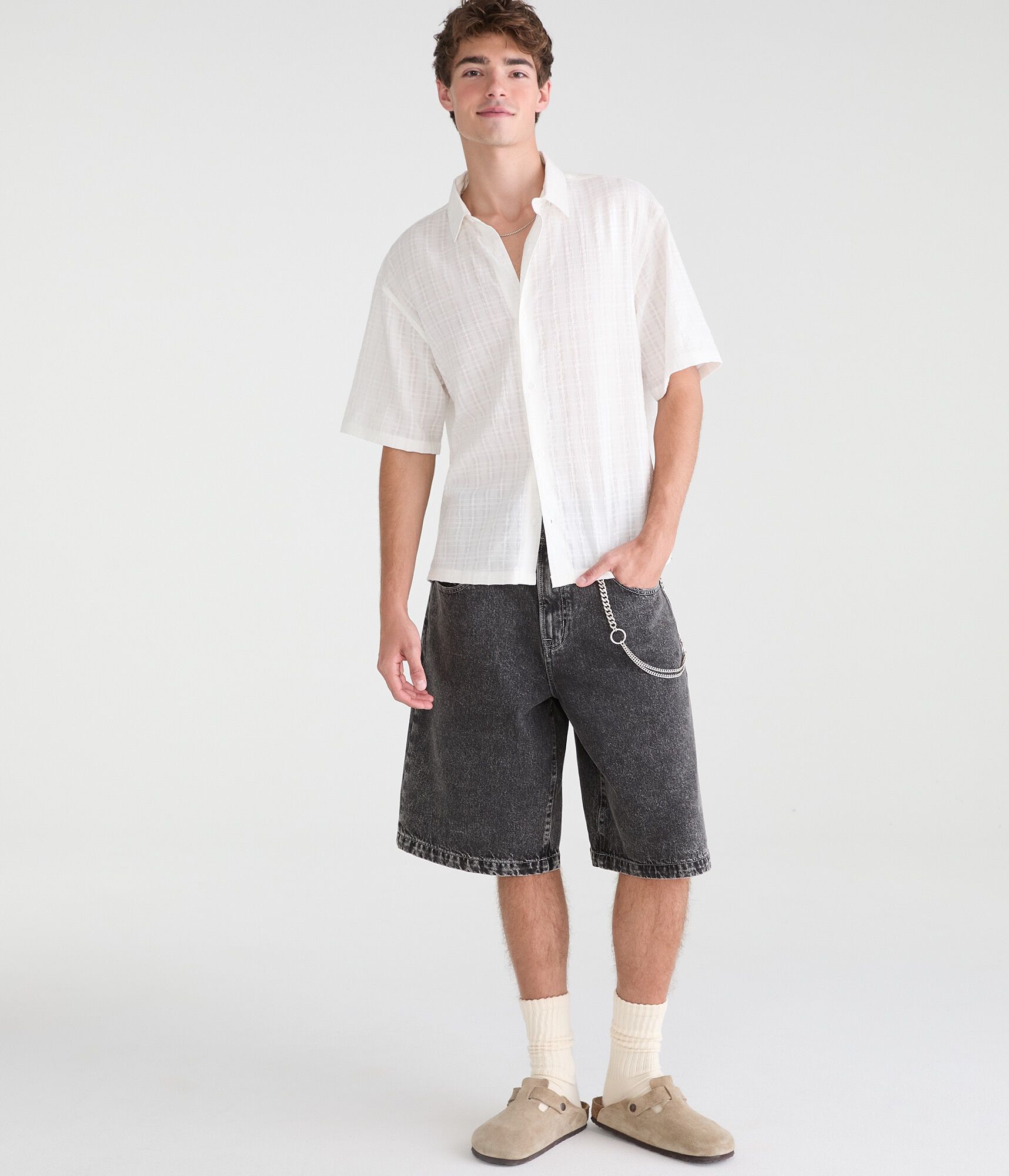 Textured Windowpane Boxy Shirt