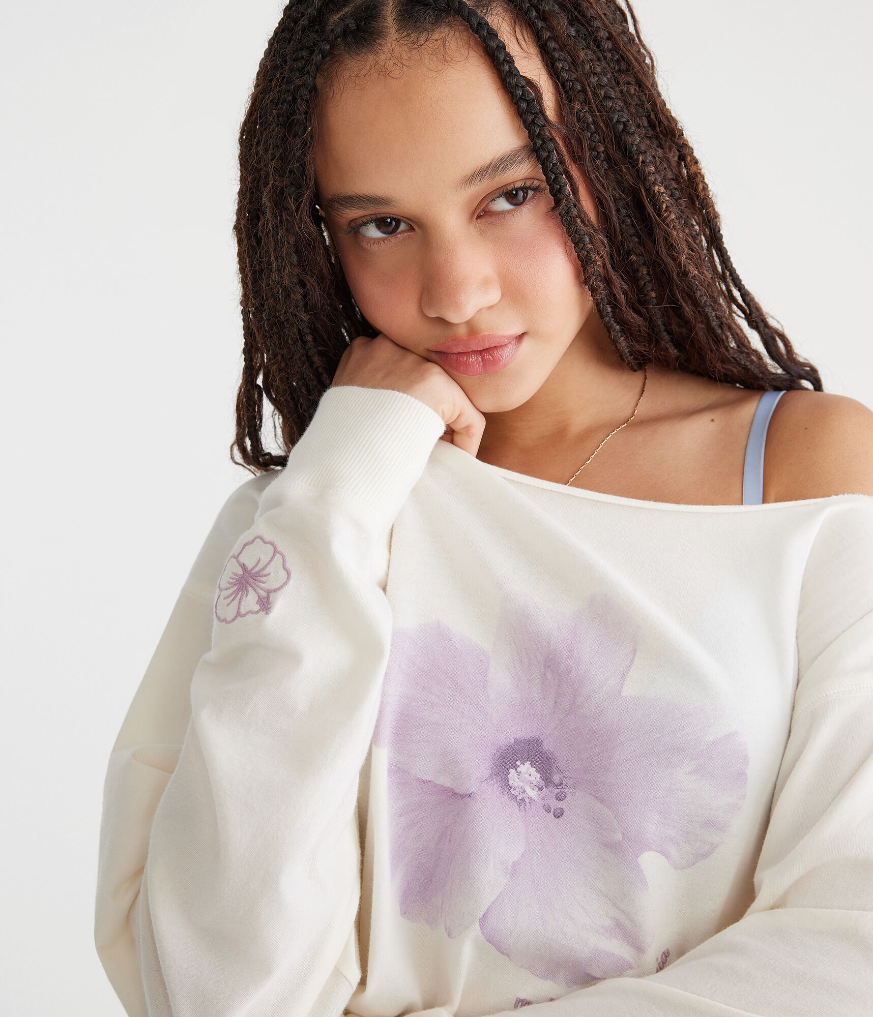 Long Sleeve Seriously Soft Hibiscus Off-The-Shoulder Tee