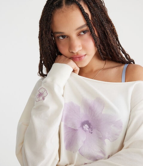 Long Sleeve Seriously Soft Hibiscus Off-The-Shoulder Tee Long Sleeve Seriously Soft Hibiscus Off-The-Shoulder Tee