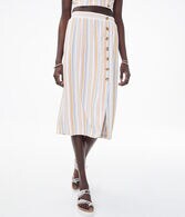 Striped Button-Front Midi Skirt