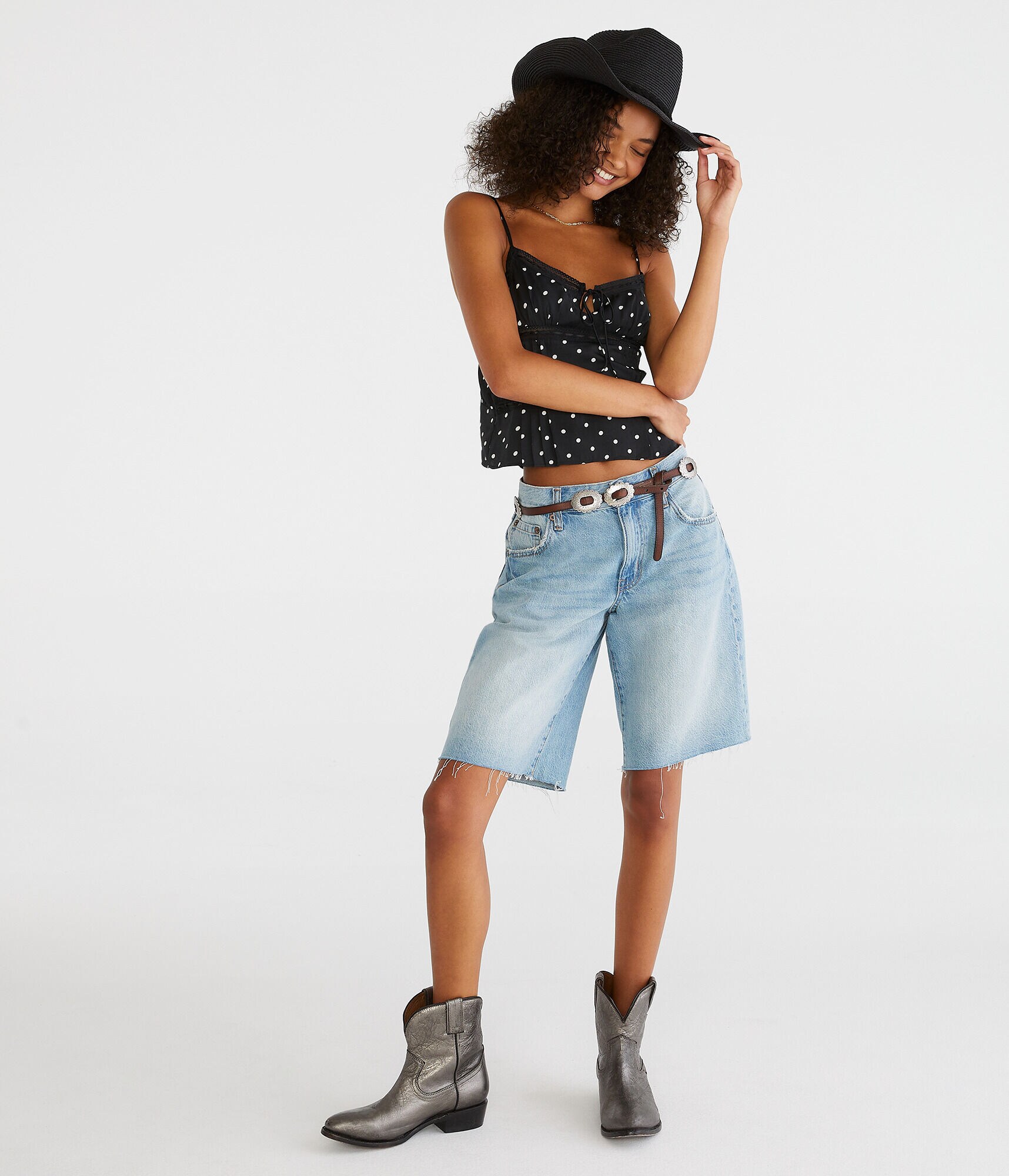 Polka Dot Satin Lace-Trim Cami