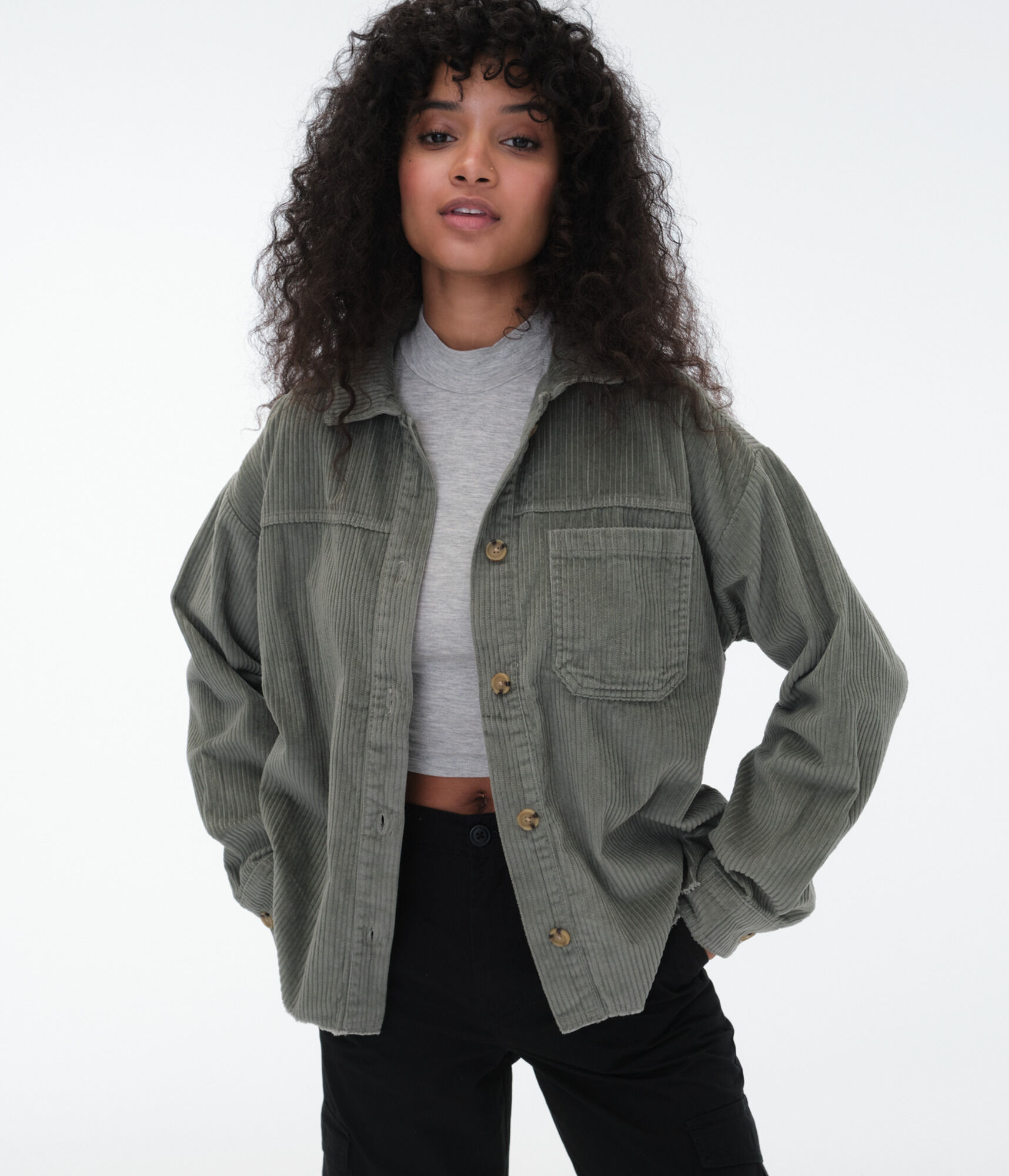 Long Sleeve Corduroy Button-Down Shirt