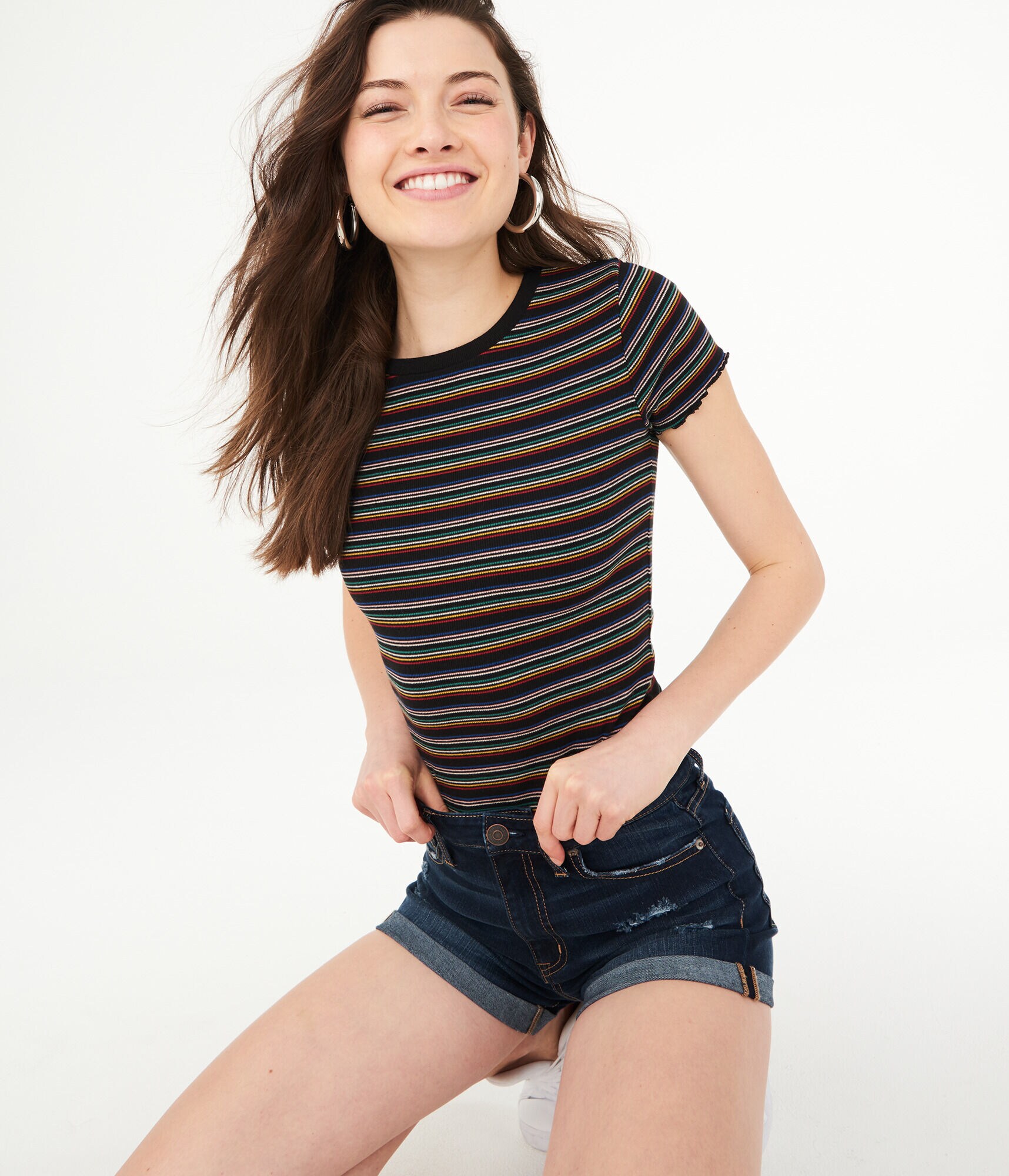 Super High-Rise Destroyed Denim Midi Shorts