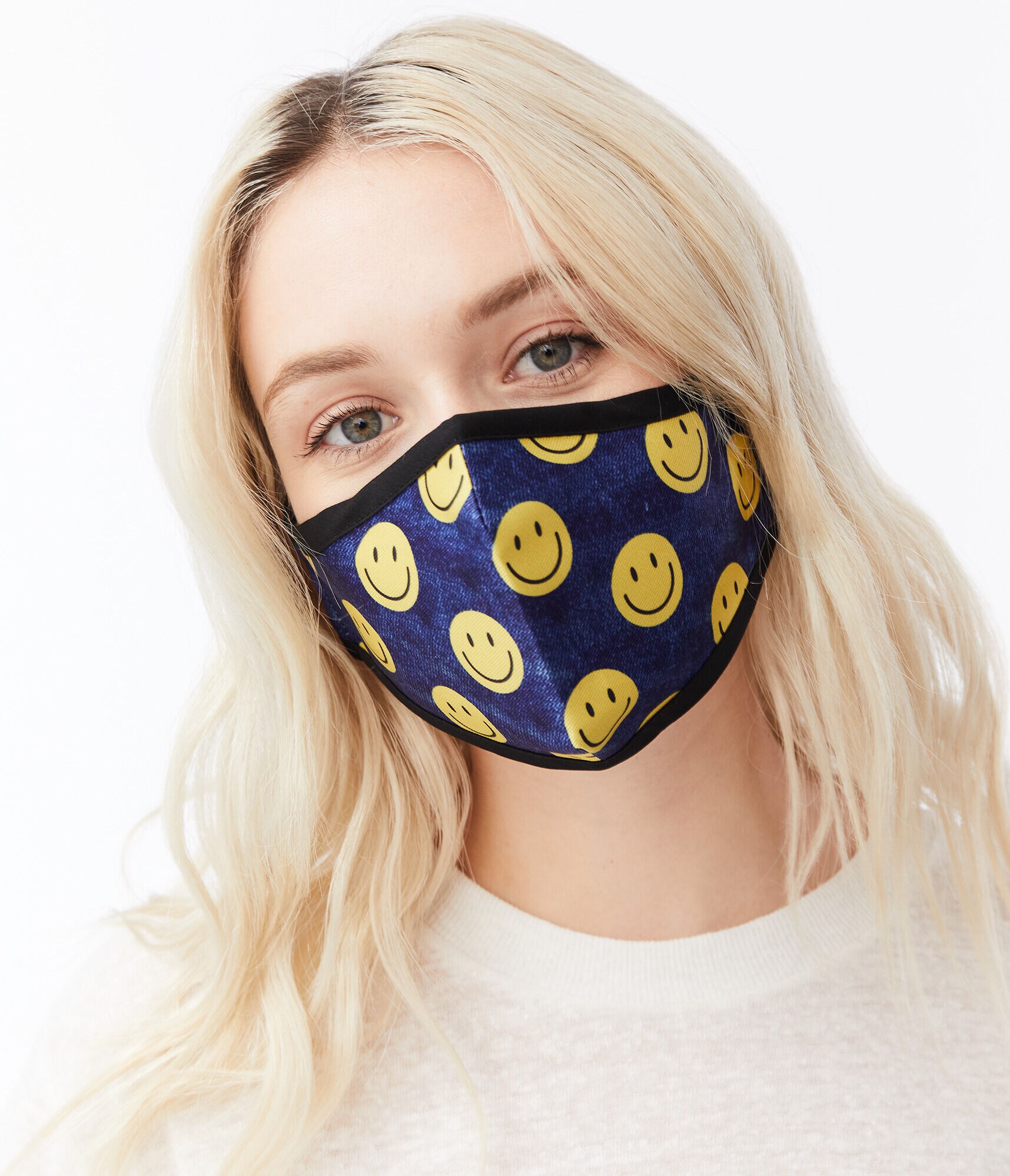 Smiley Faces & Solid Face Mask 2Pack