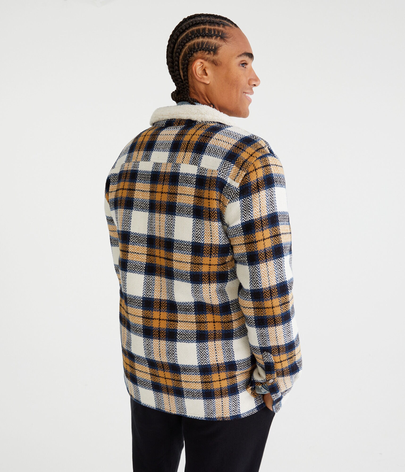 Plaid Sherpa-Lined Full-Zip Shacket