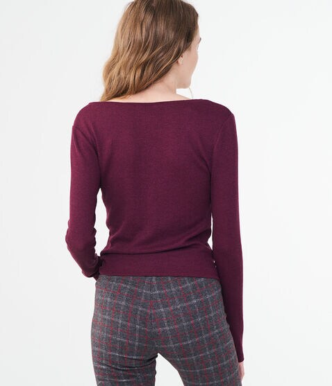 Long Sleeve Solid Twist-Front V-Neck Top Long Sleeve Solid Twist-Front V-Neck Top