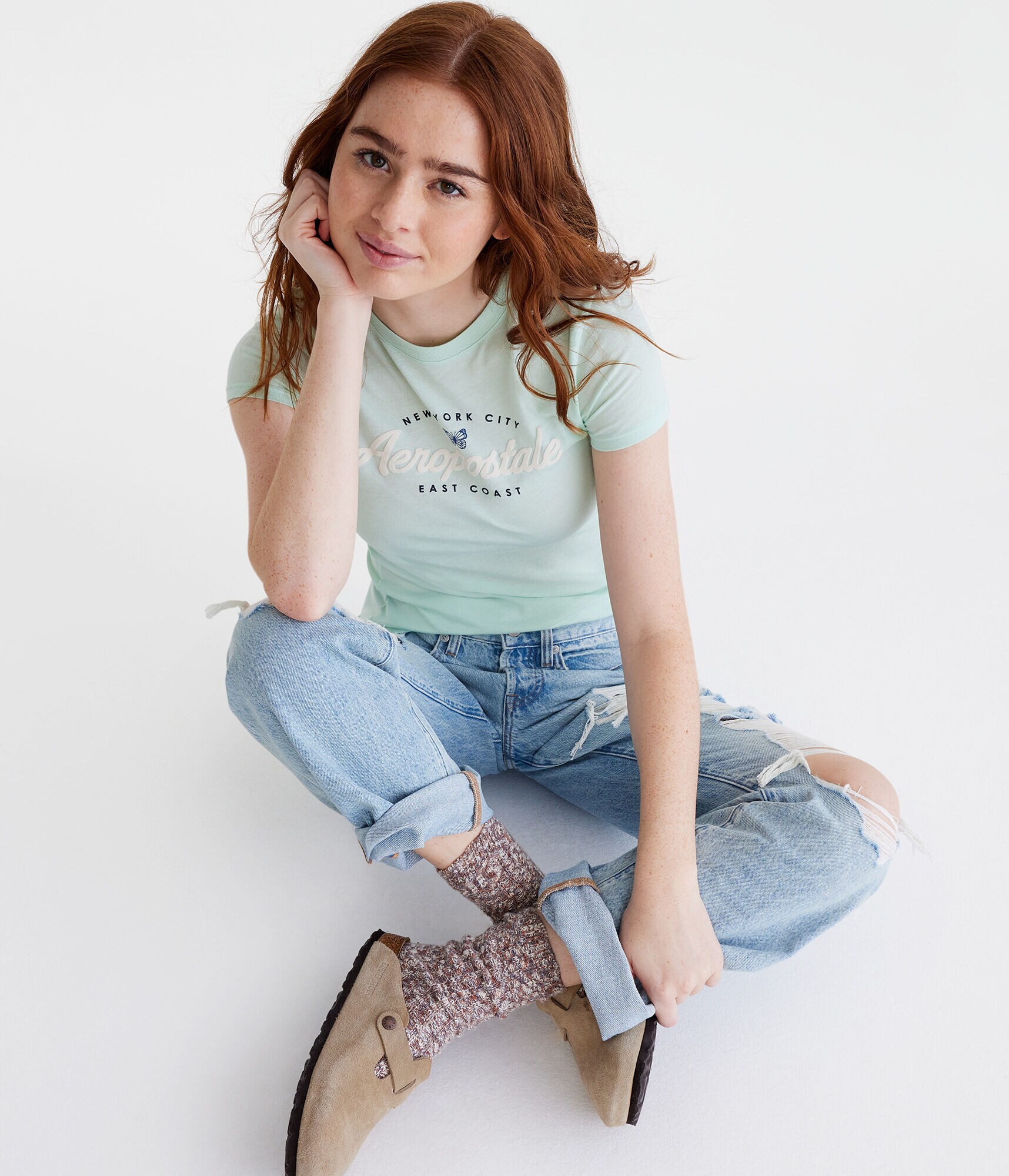 Aeropostale Flocked New York Butterfly Graphic Tee