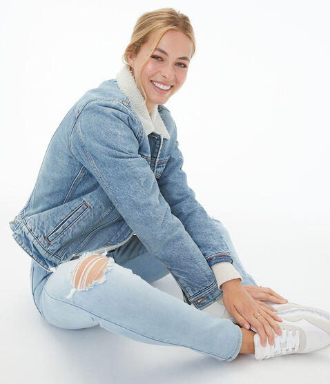 Light Wash Sherpa-Lined Denim Jacket
