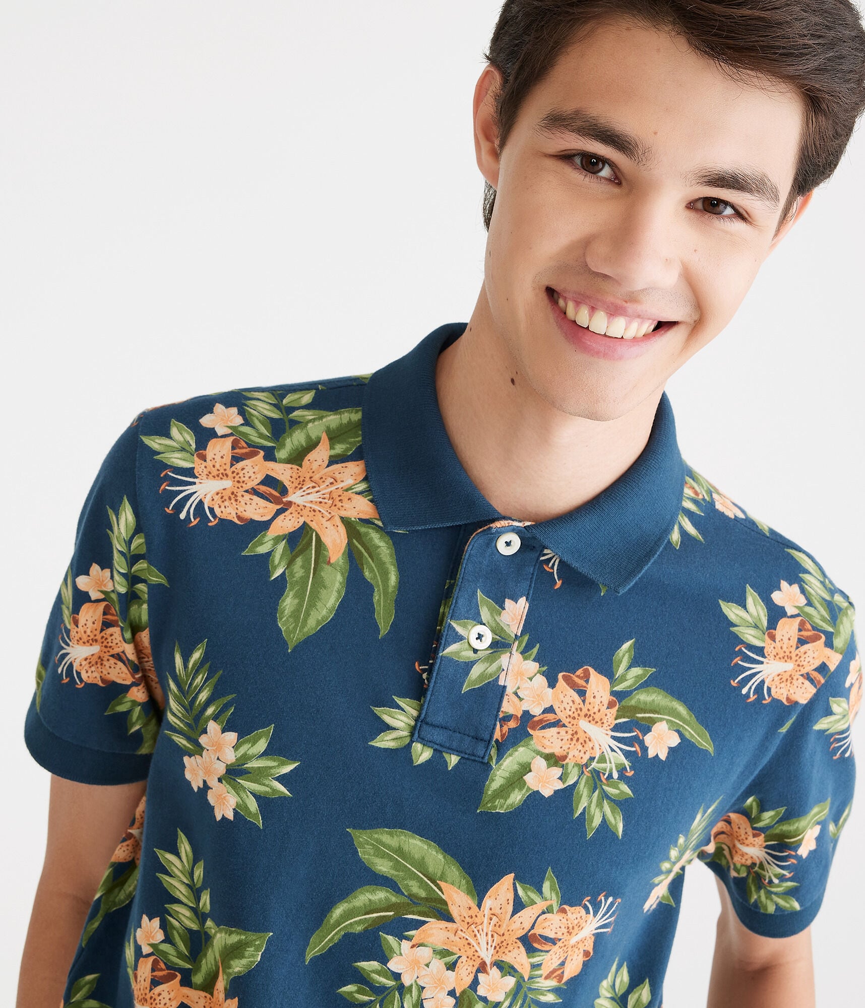 Tropical Floral Print Jersey Polo