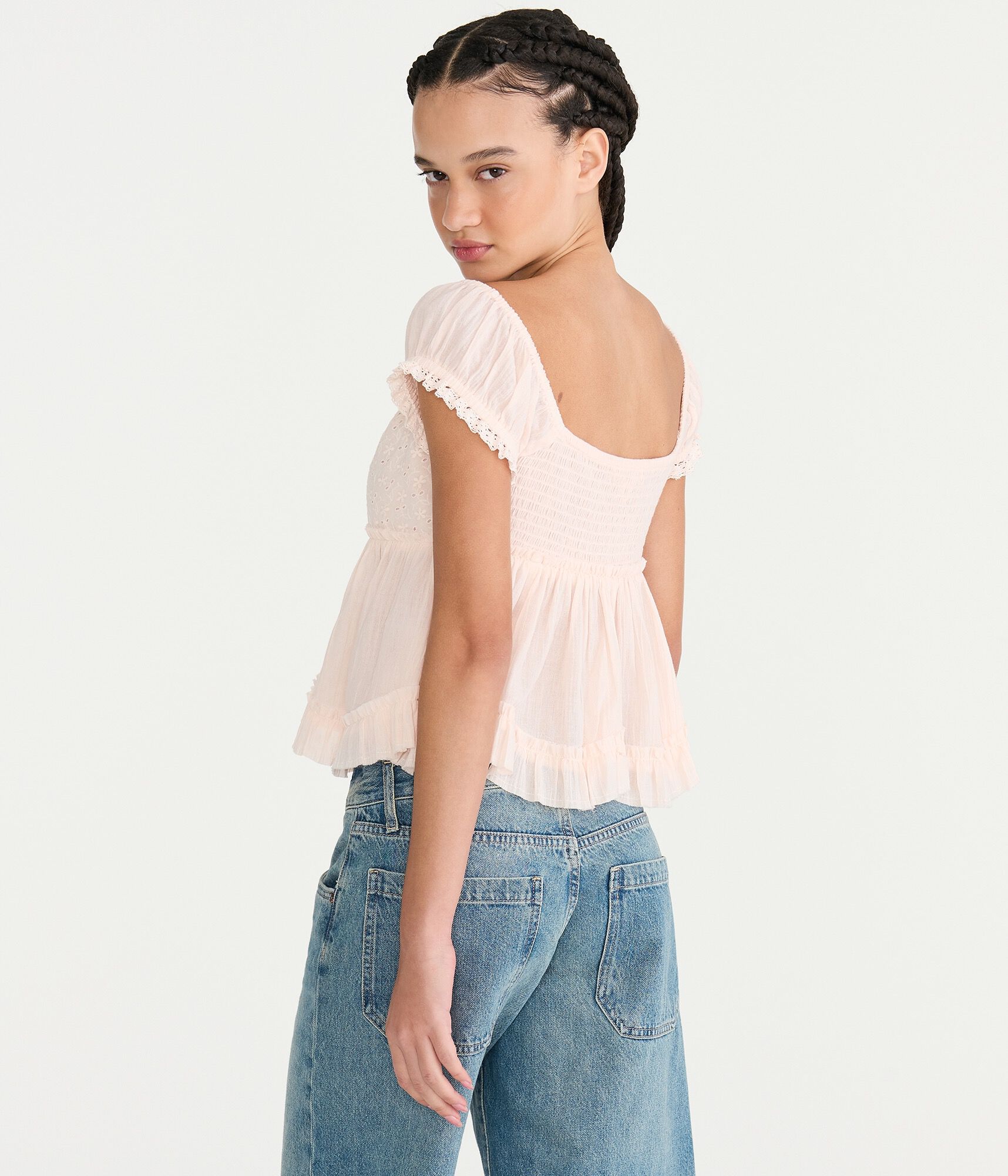Gauzy Pleated Babydoll Top