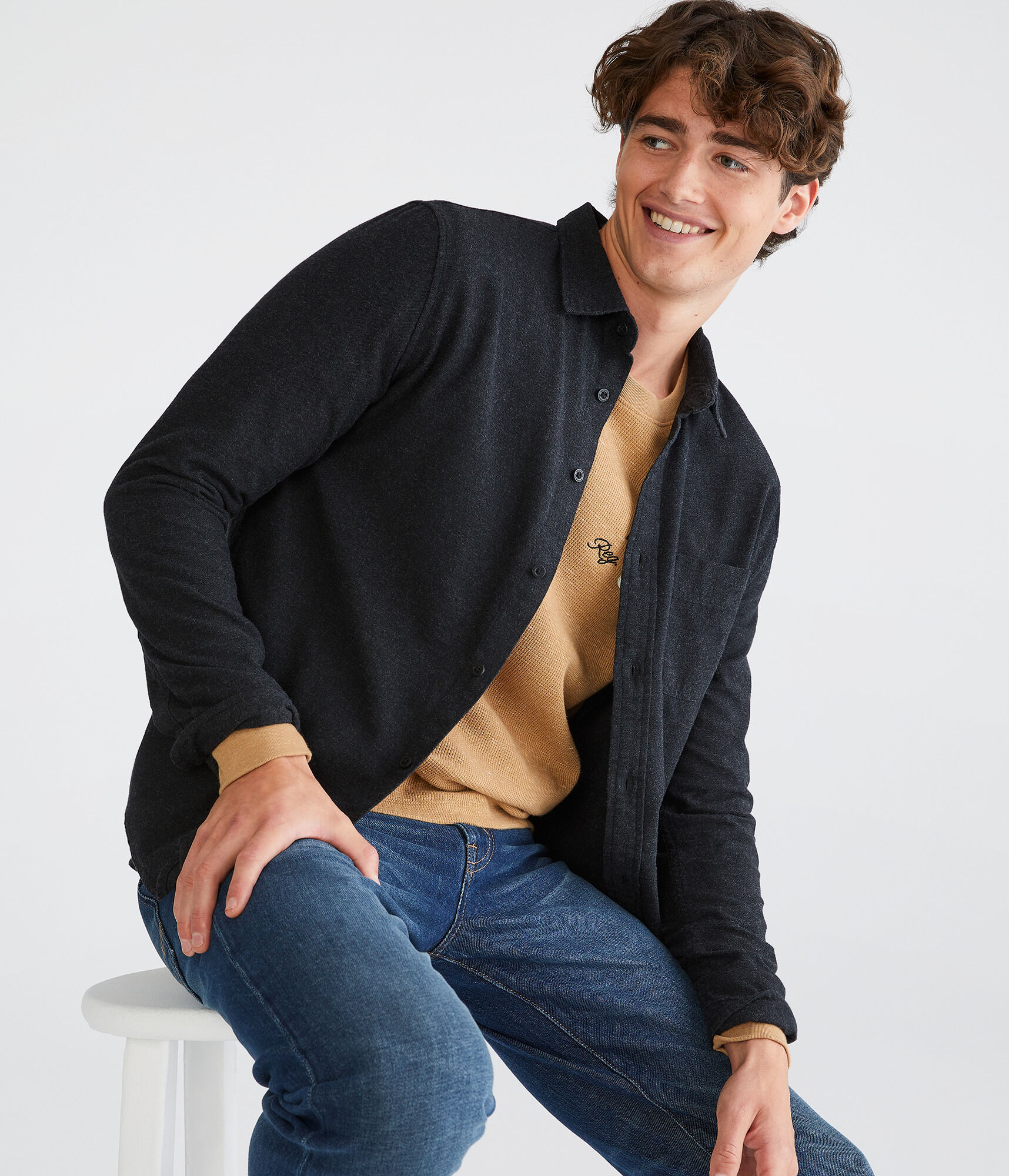 Long Sleeve Solid Flannel Shirt