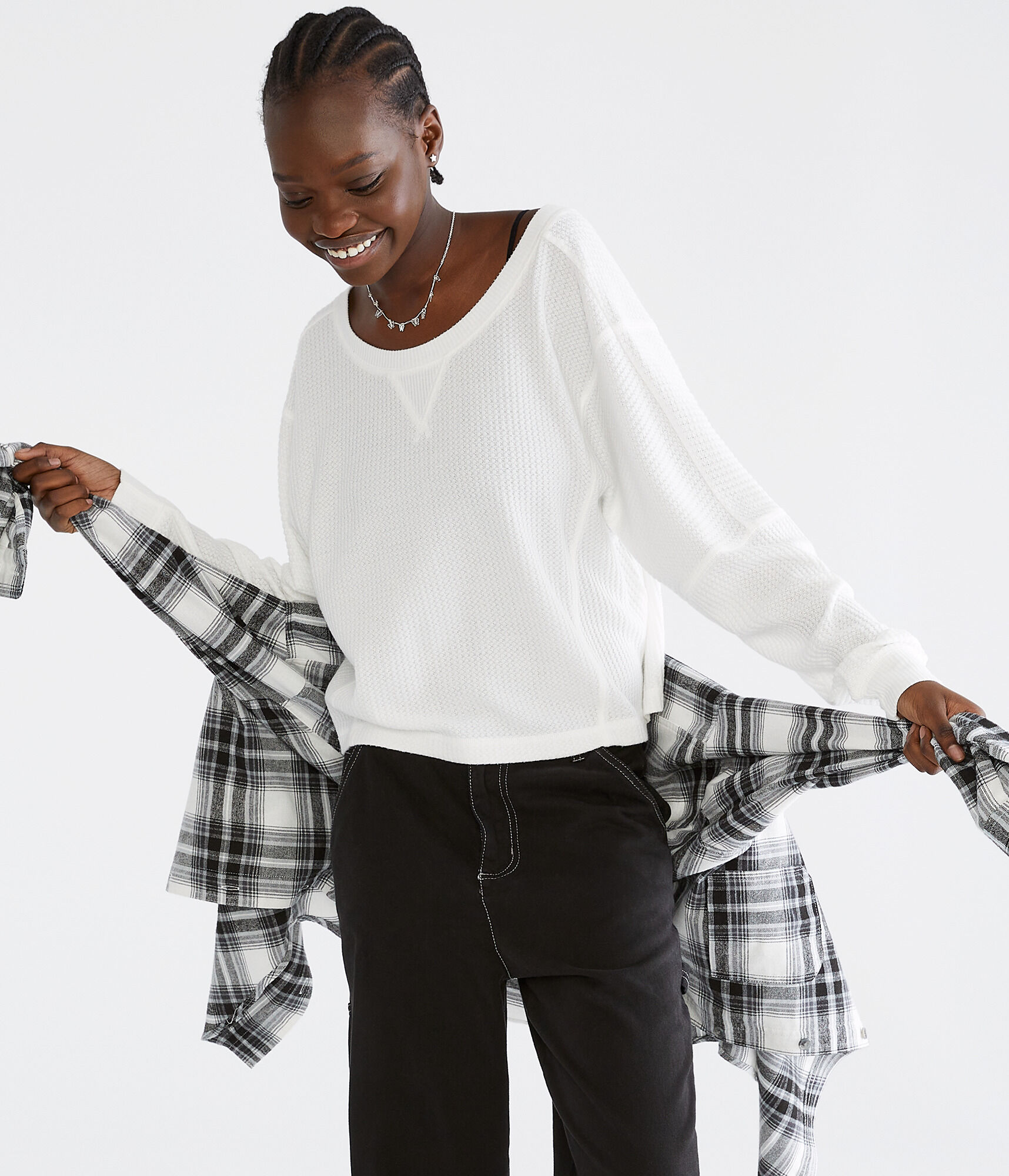 Long Sleeve Wear 2 Ways Cozy Waffle Tee