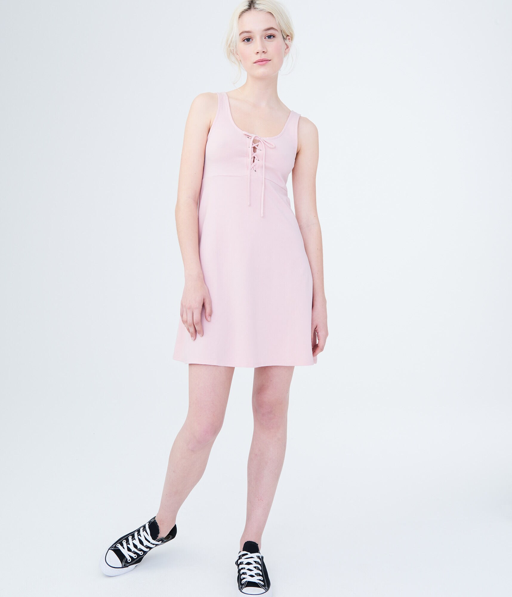 Solid Lace-Up Fit &amp; Flare Dress