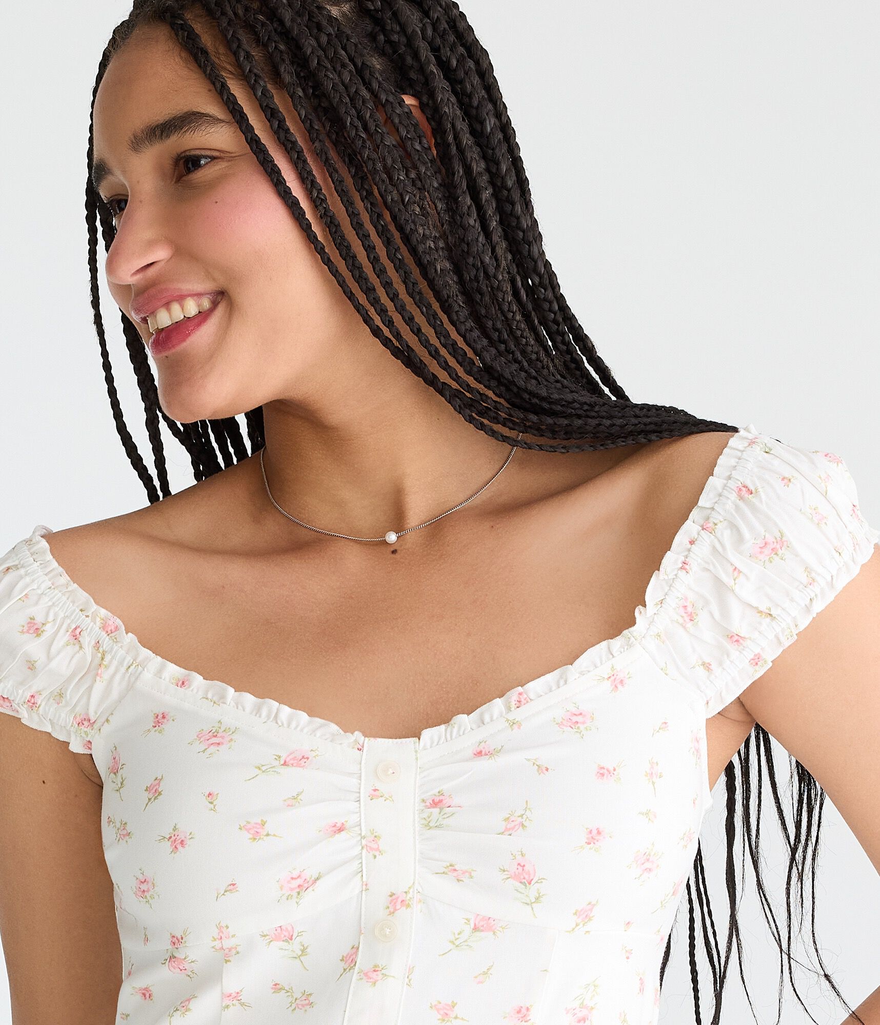 Floral Scoop-Neck Buttoned A-Line Mini Dress