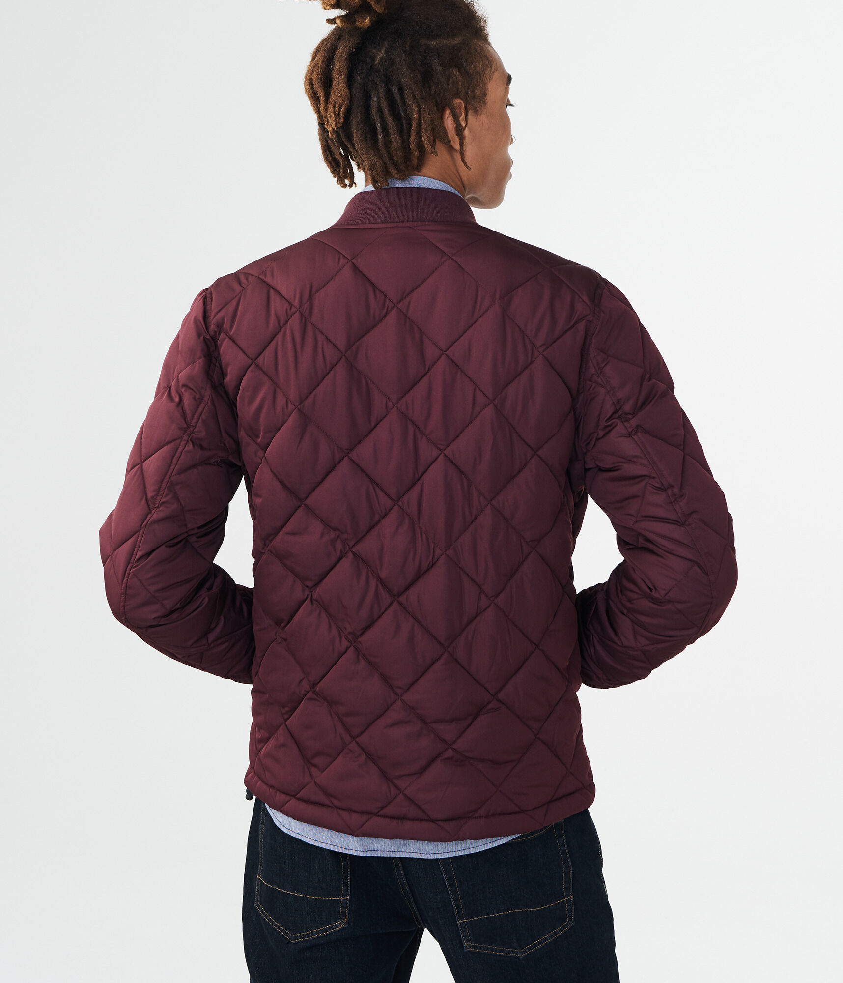 Diamond-Quilted Bomber Jacket