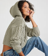 Cropped Cable-Knit Hooded Sweater