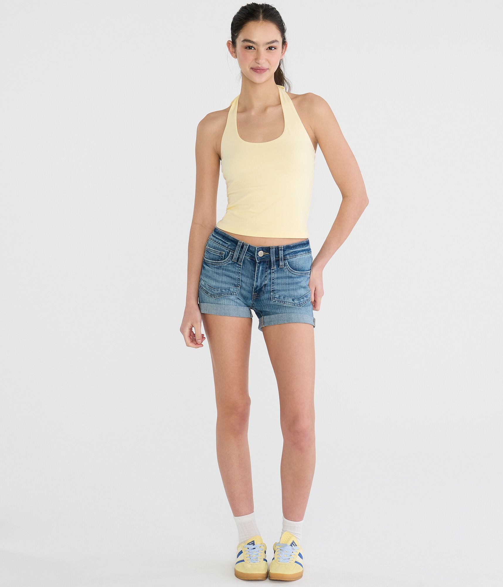 Premium Seriously Stretchy Low-Rise Denim Midi Shorts