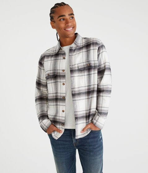 Long Sleeve Plaid Flannel Overshirt Long Sleeve Plaid Flannel Overshirt