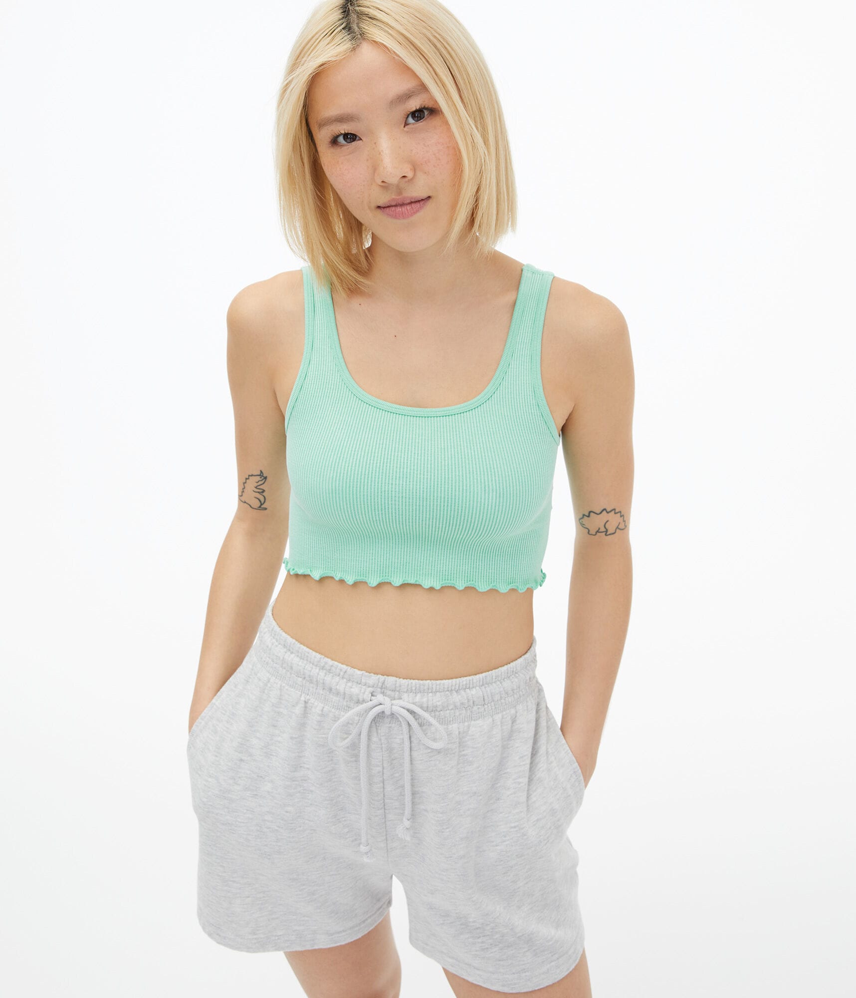 Acid Wash Seamless Cropped Scoop-Neck Tank