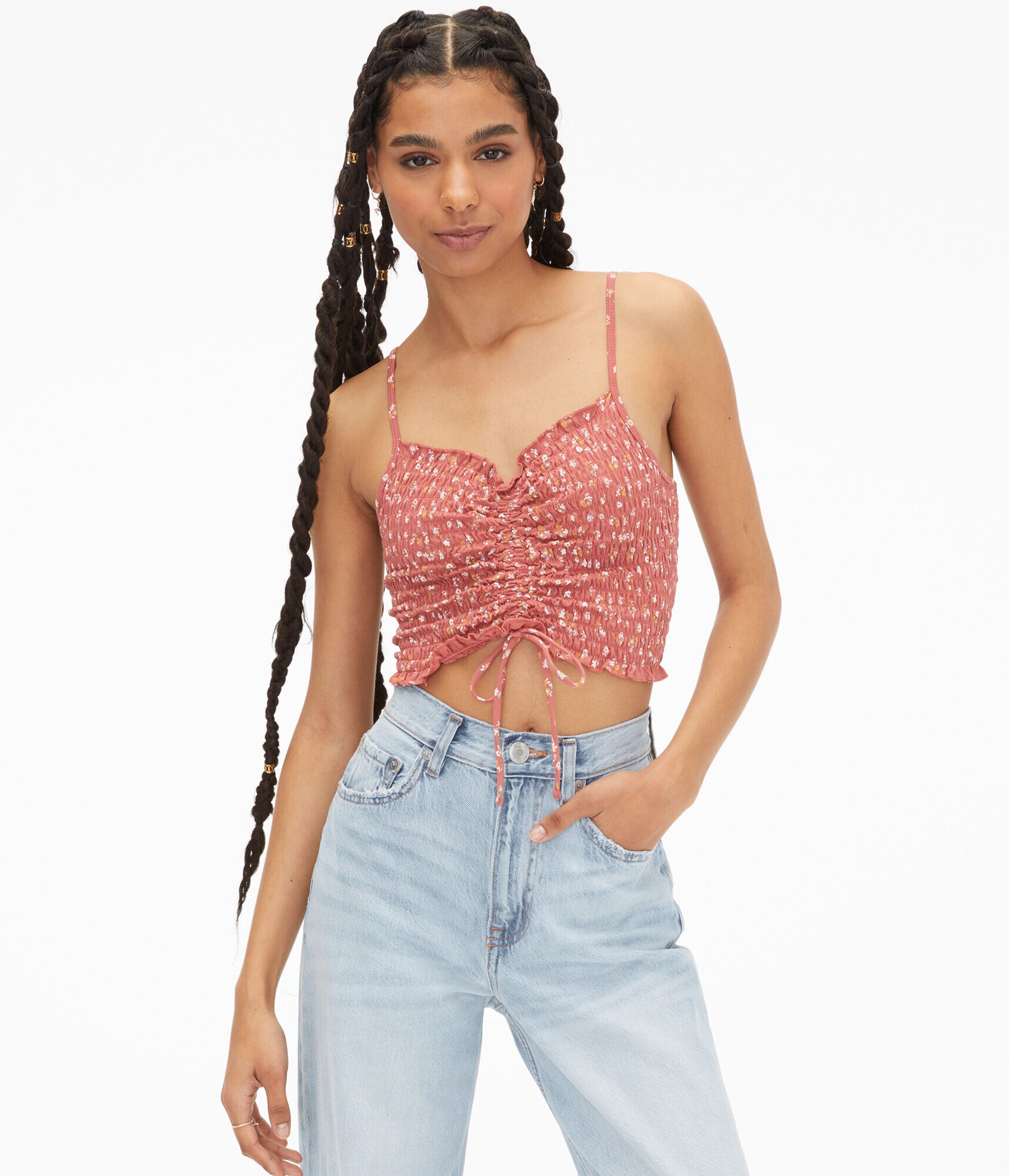 Floral Ruched Cropped Tank