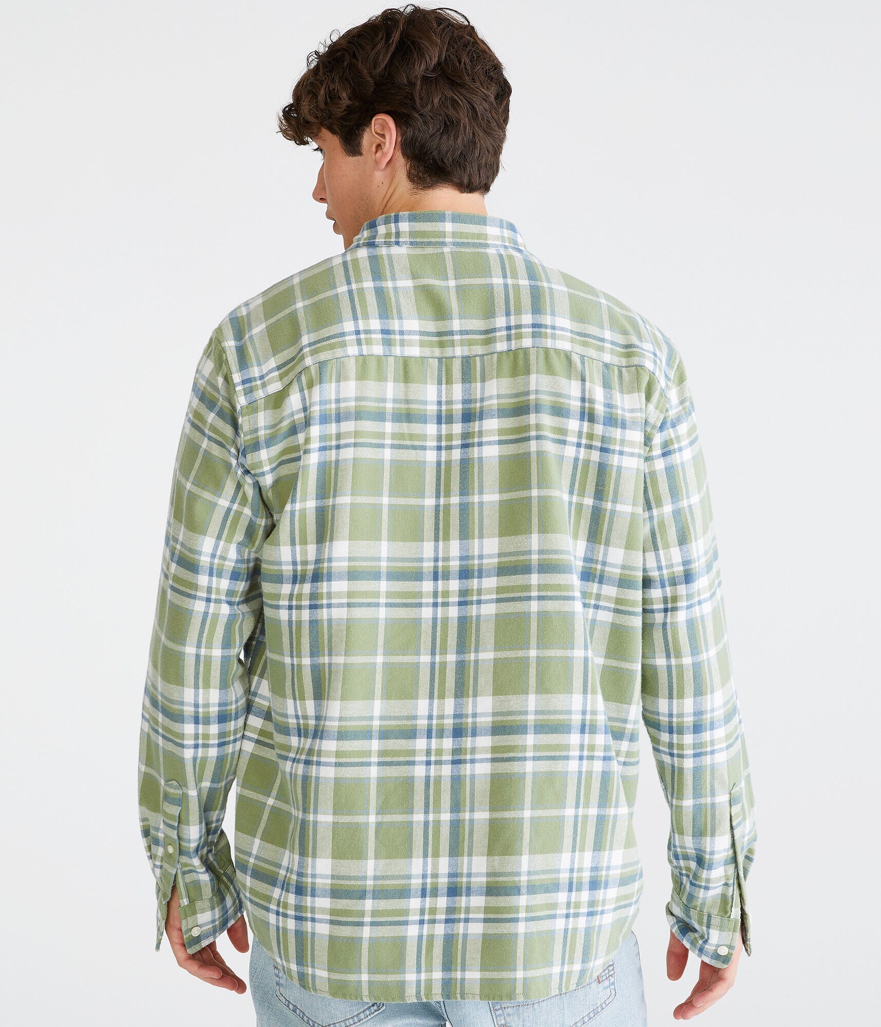 Long Sleeve Relaxed Washed Plaid Flannel Shirt